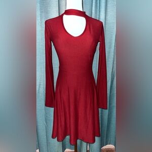 Red/Burgundy/Rhubarb Cute Long Sleeve Dress XS NWT